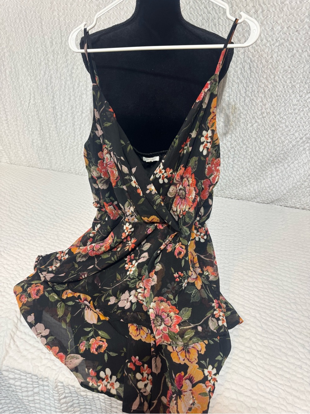 Maurices Black Floral Wrap Dress with Pink & Orange Blooms